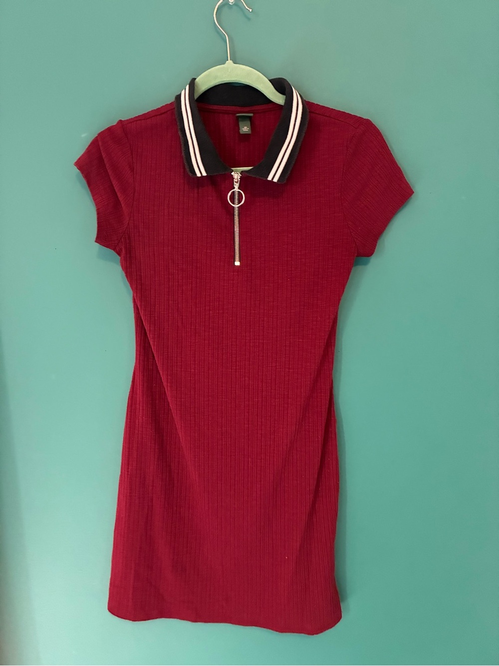 wild fable Red Ribbed Polo Mini Dress with Zip